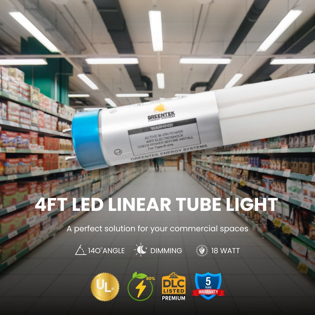 4ft 18W LED Linear Tube - Glass - Single/Two End Bypass - Ballast Bypass - (UL Type B + DLC 5.1)