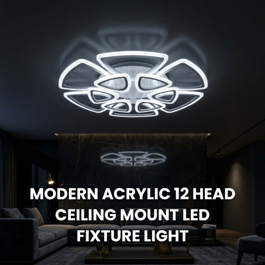 Modern Acrylic 12-Head LED Ceiling Light Fixture – 108W Flush Mount Contemporary Ceiling Chandelier with Integrated LED Chips – White