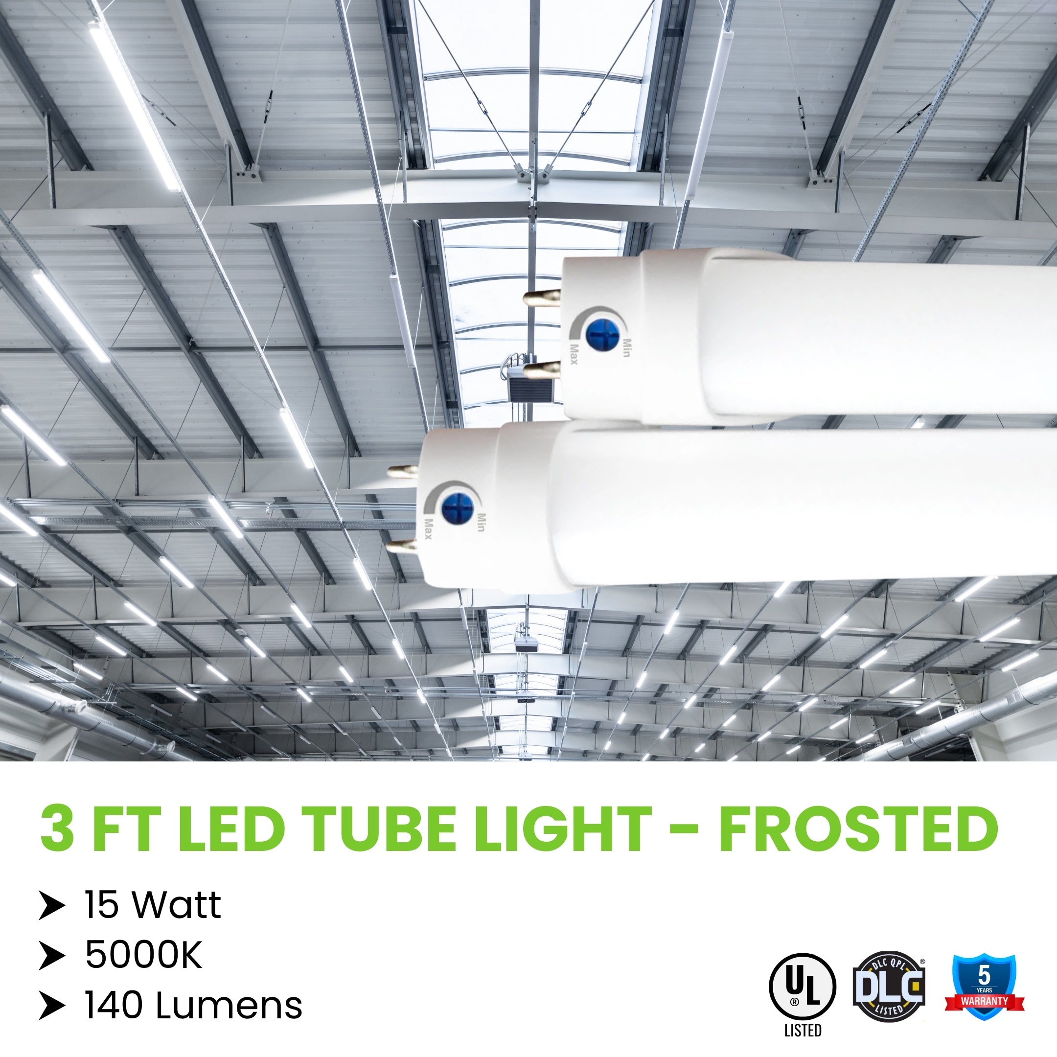 3ft 15W LED Tube - Single / 25 Pack - Type A+B - Aluminum/PC - Safety Fuses - Frosted (ETL/DLC)