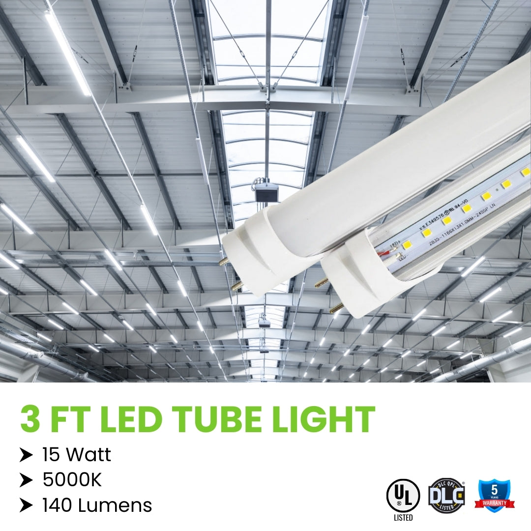 3ft 15W LED Tube - Single / 25 Pack - Type A+B - Aluminum/PC - Safety Fuses - Clear (ETL)