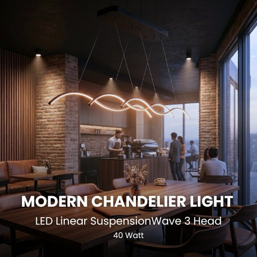 Modern LED Wave Chandelier Linear Suspension Light – 3 Head Hanging Ceiling Fixture