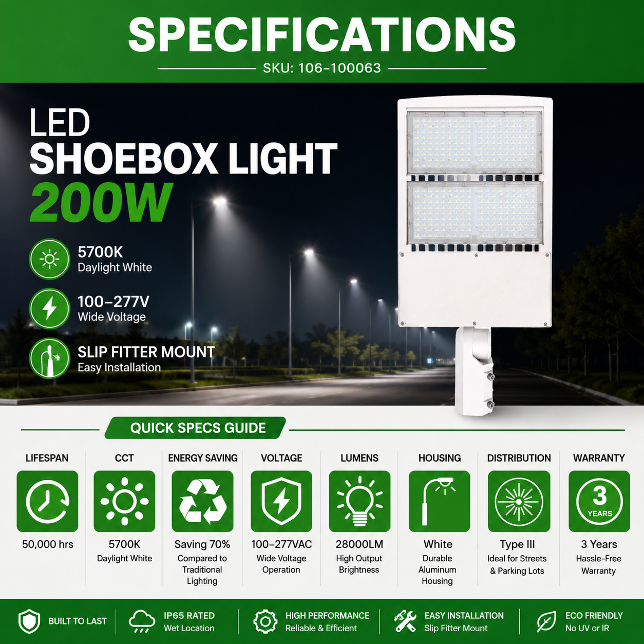 200W LED Street Light with Slip Fitter Mount & Shorting Cap – UL Listed Outdoor Area Light 5700K
