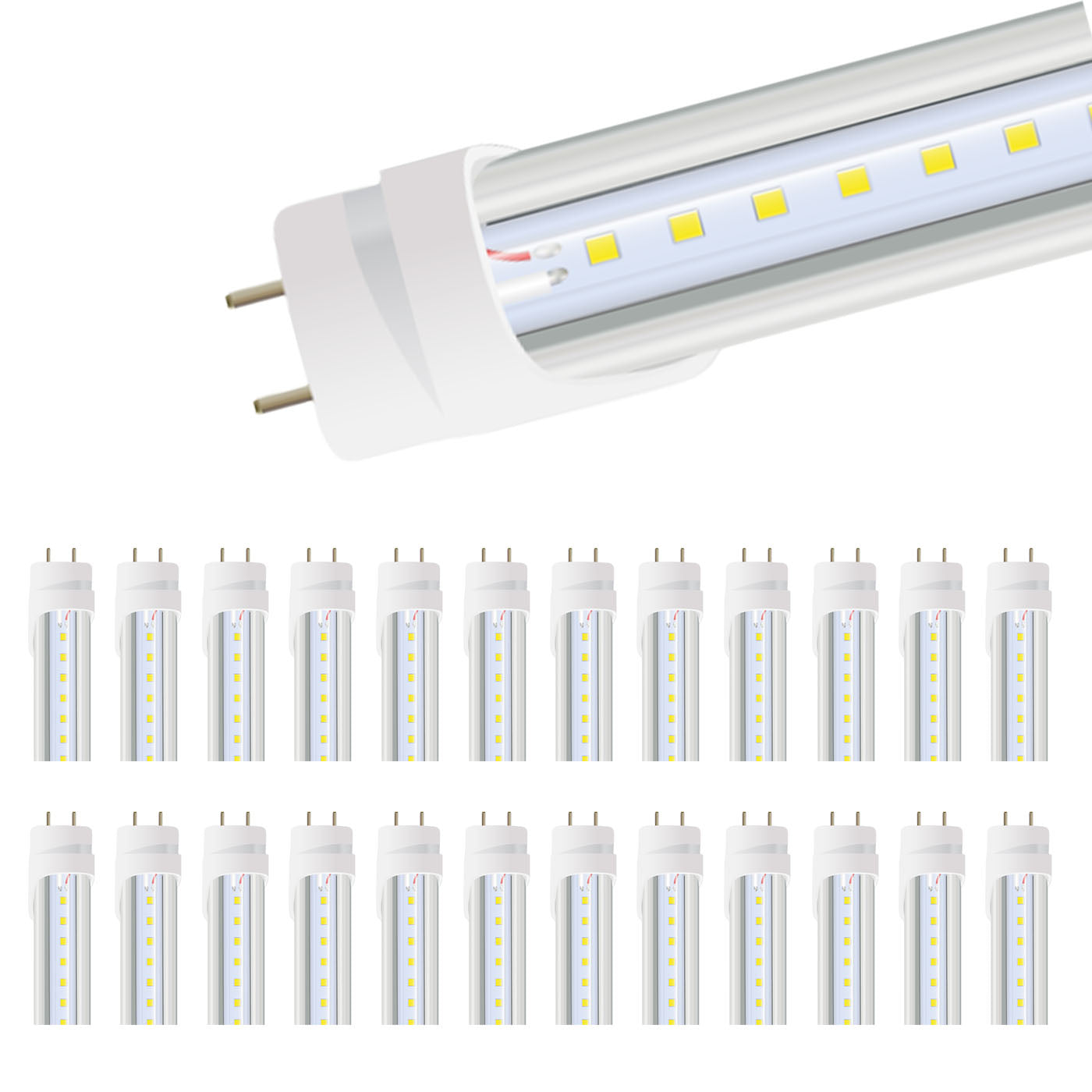 4ft 18W LED Tube - Single / 25 Pack - Type A+B - Aluminum/PC - Safety Fuses - Clear (ETL)