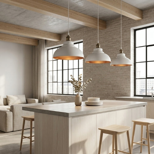 Elegant Brushed White Iron Pendant Light – Modern E26 Ceiling Hanging Fixture