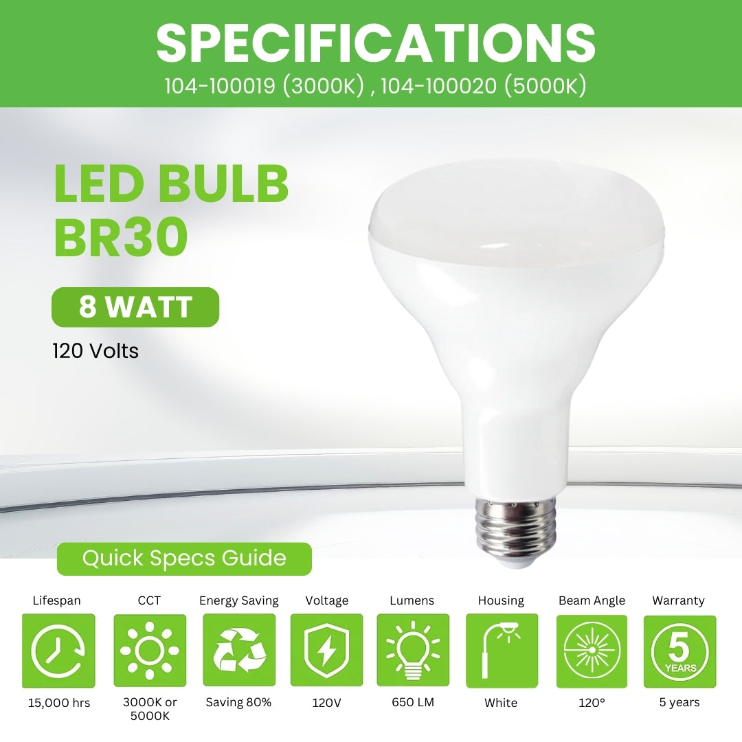 LED BR30 - 8W - 650lm - Dimmable - UL