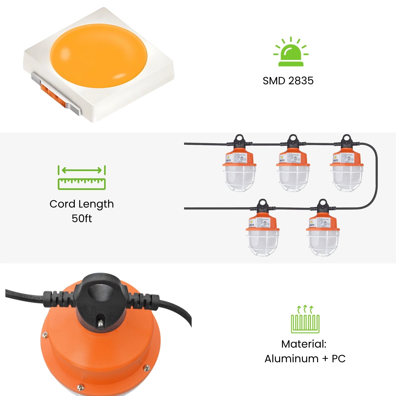 100W LED Temporary Work Light - Construction String Light - 50ft