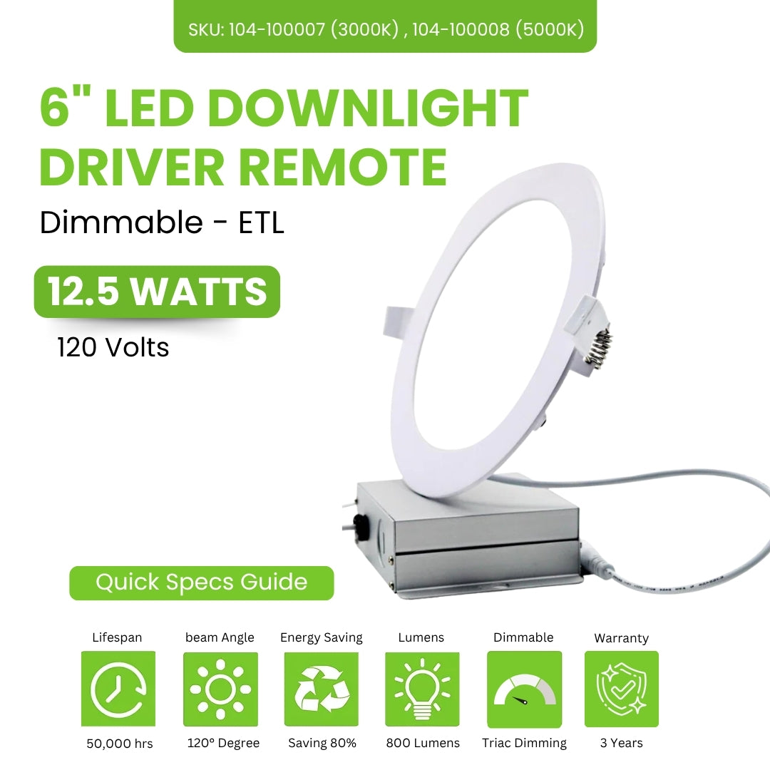 LED Downlight driver remote - 6inch - 12.5W - 800lm - CRI80 - Dimmable - ETL