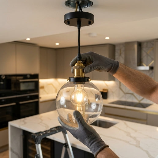 Industrial Clear Glass Globe Pendant Light – Modern Brass Hanging Ceiling Fixture for Kitchen Island, Dining Room, Cafe & Restaurant – E26/E27 Socket