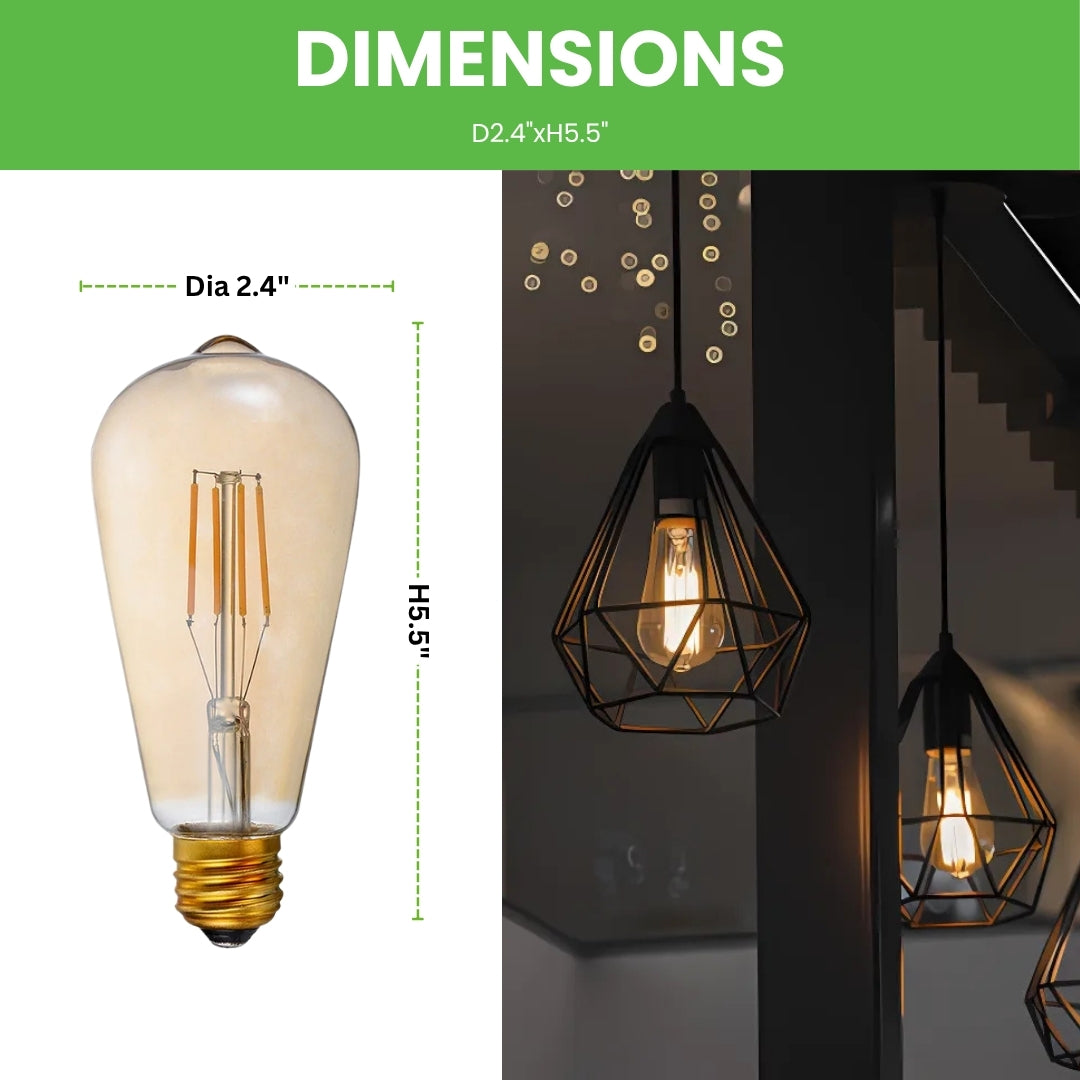 LED Filament Bulb - ST21 - 60 Watt Equivalent - Amber - E26 - Dimmable