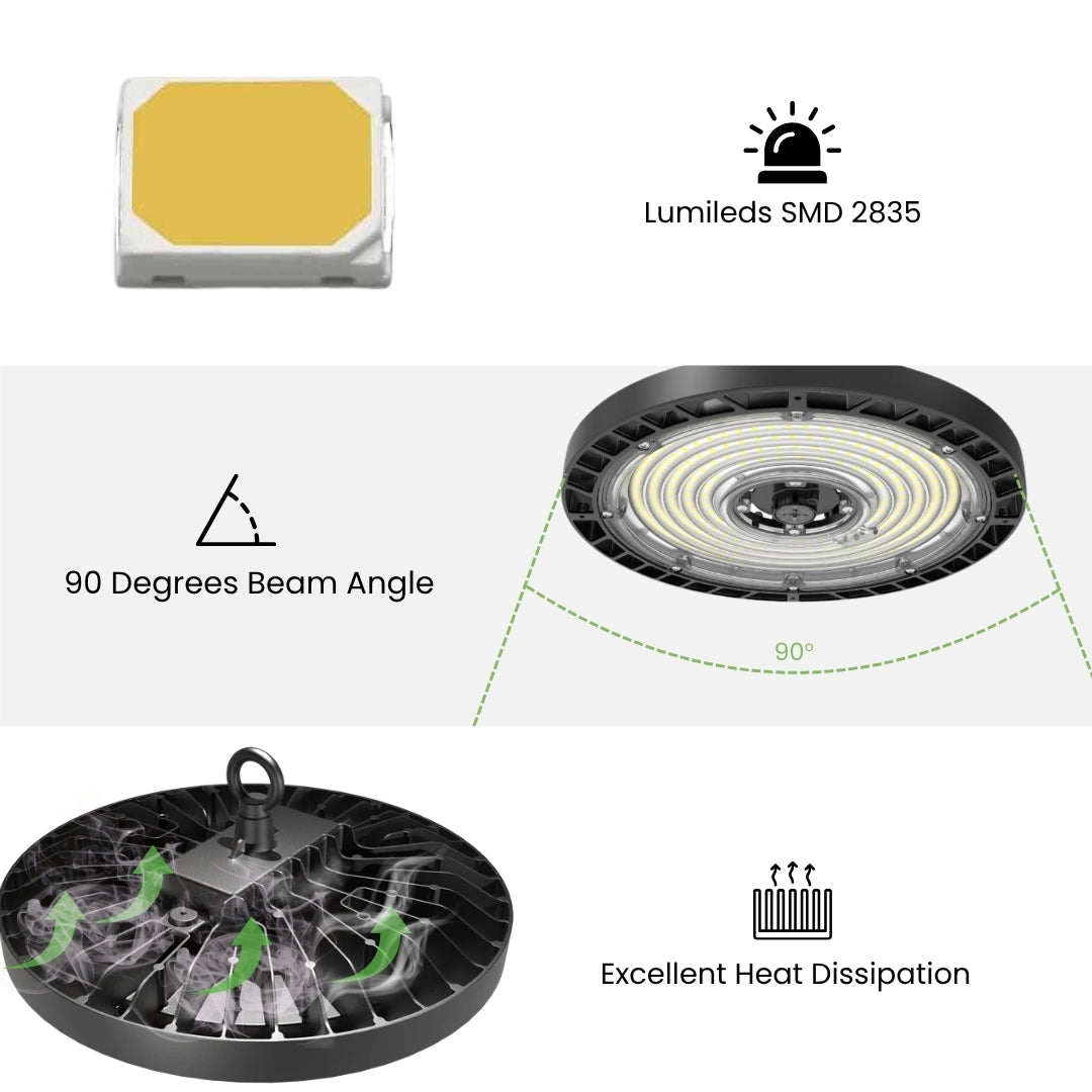 LED High Bay -  147 LM/ W- Wattage Tunable (150W/120W/100W) - CCT Selectable (5000K/4000K) - UFO7 - Hook Mount - Black - UL DLC 5.1