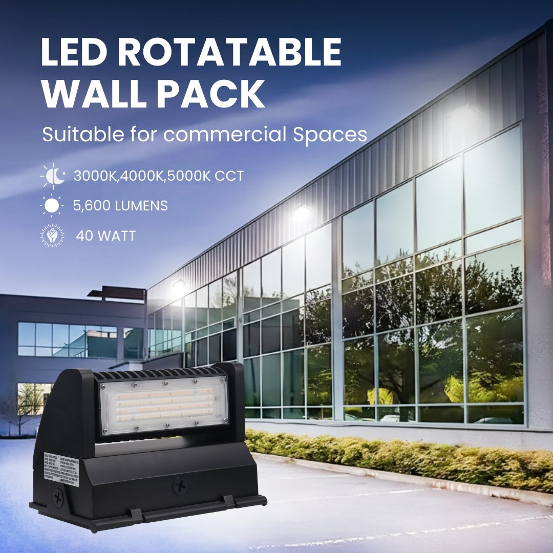 Adjustable LED Wall Pack w/ JBox- 40W - Tunable CCTs - RWP3 - DC Photocell Included - (UL+DLC 5.1 Premium)