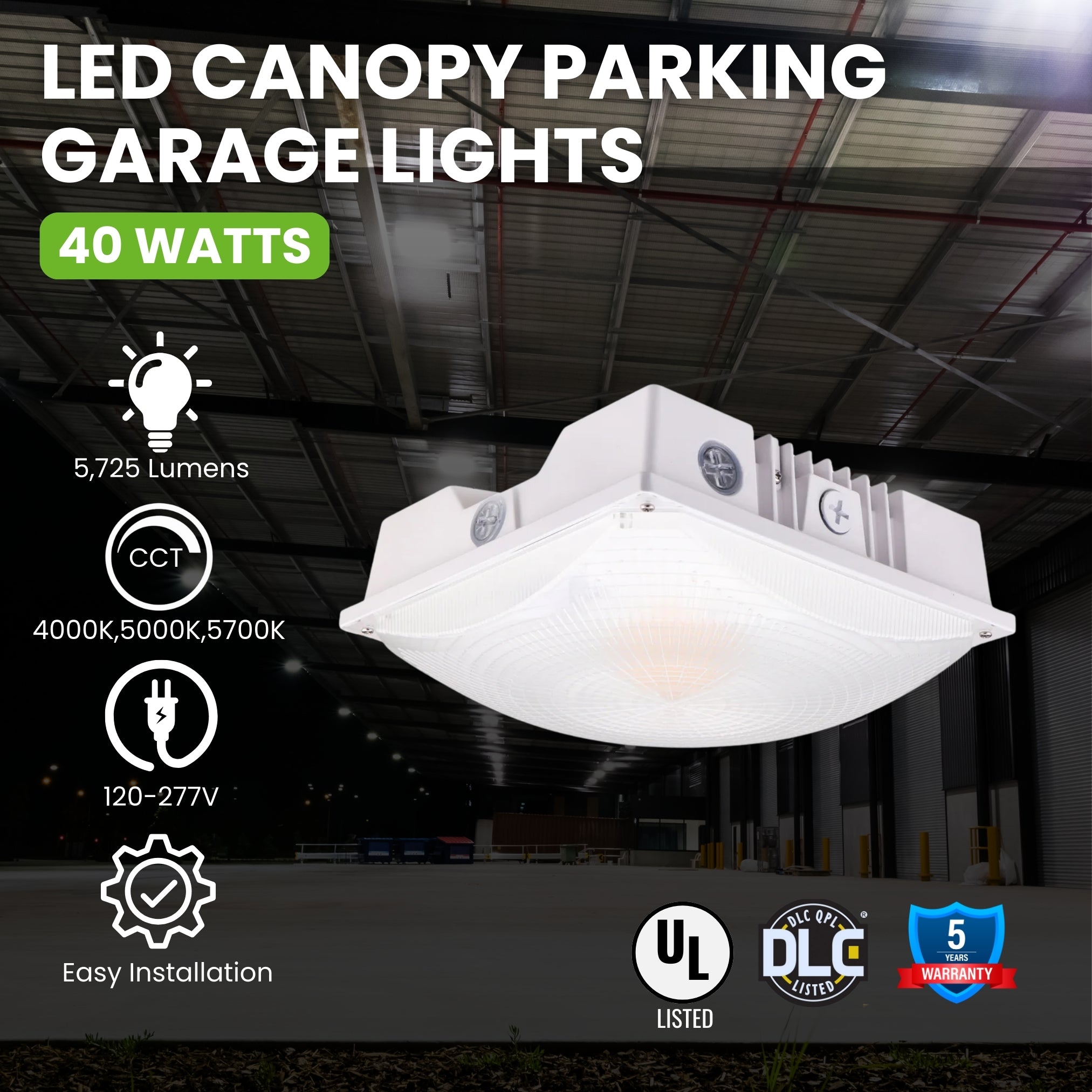 LED Canopy Light - 40W - Outdoor Parking Garage Light -  PGD - Brown - (UL+DLC 5.1)
