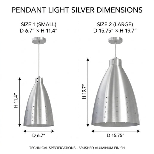 Silver Aluminum Pendant Light for Kitchen Island, Dining Room & Modern Interiors
