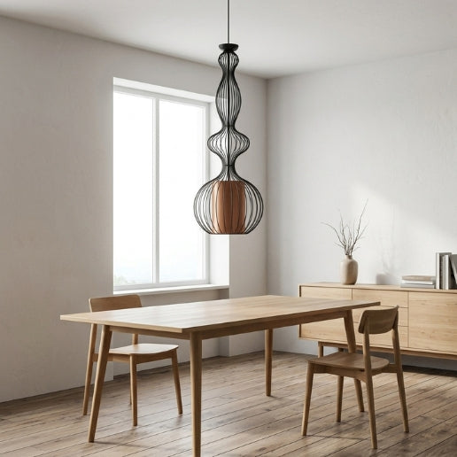 Modern Black Wire Frame Pendant Light with Diffuser – E26/E27 Hanging Ceiling Fixture