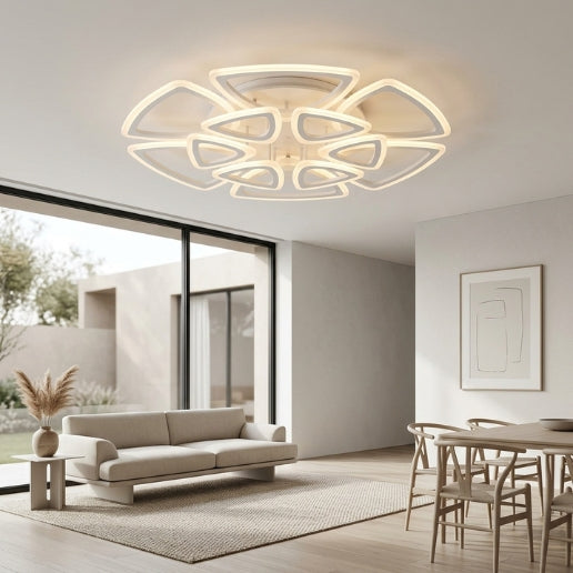 Modern Acrylic 12-Head LED Ceiling Light Fixture – 108W Flush Mount Contemporary Ceiling Chandelier with Integrated LED Chips – White