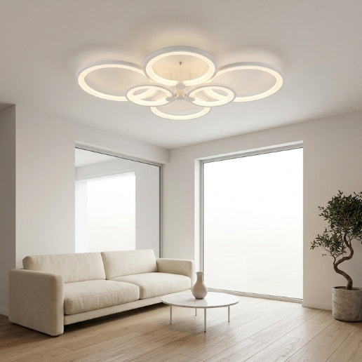 Modern Acrylic 6 Head Round Ceiling Mount LED Fixture Light – 90W Contemporary Flush Mount Ceiling Light
