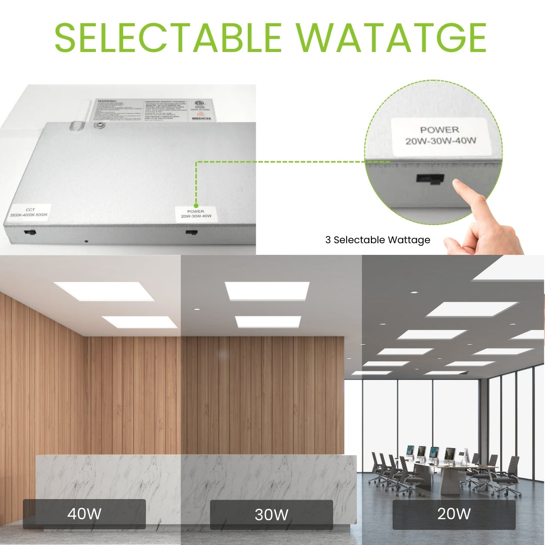 LED Troffer Light - 2' X 2' - 2 Pack - Wattage Tunable (20W/30W/40W) and CCT Selectable (3500/4000/5000K) - Dimmable - (UL + DLC 5.1)