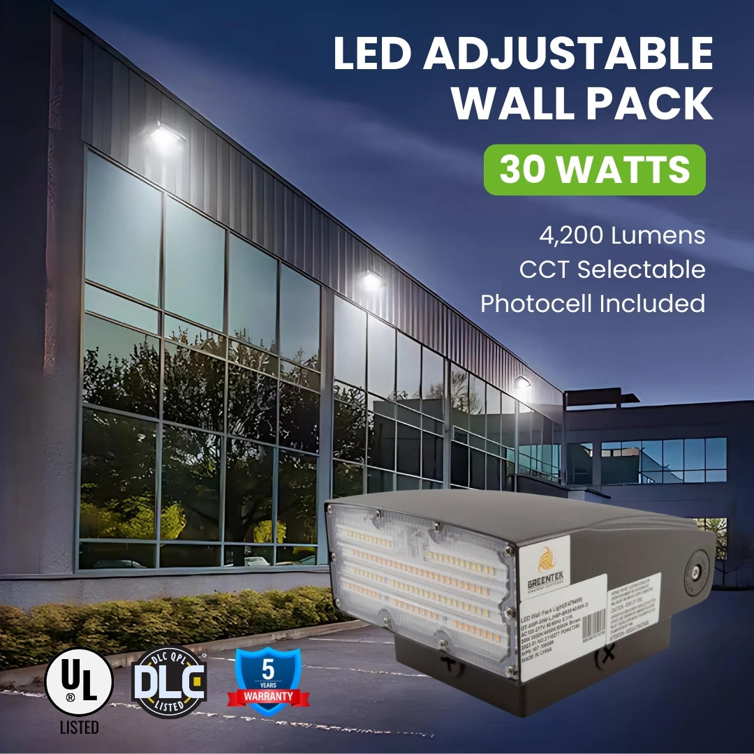 LED Adjustable Wall Pack - 30W - 4200LM - CCT Selectable - Photocell Included - (UL + DLC 5.1)