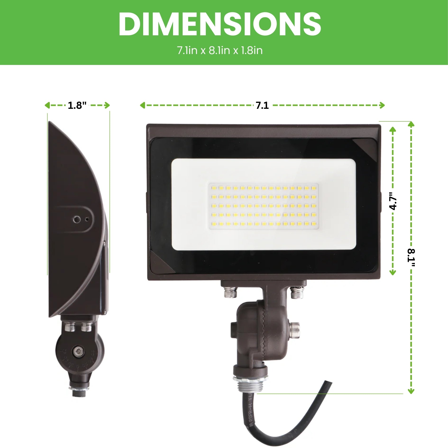 LED Flood Light - 50W - 5750LM -  Knuckle Mount - Landscape - (UL)