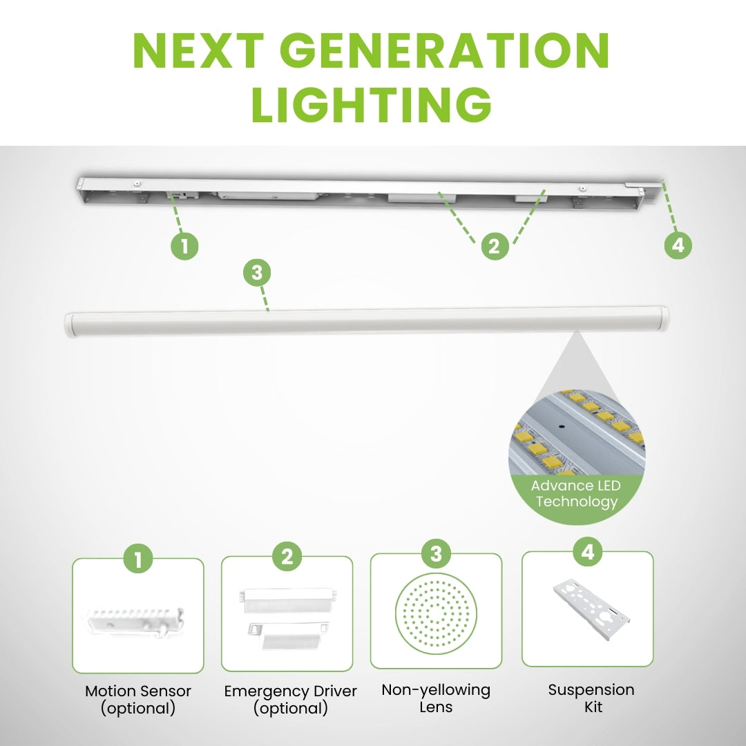 4ft LED Strip Light Fixture - Tunable Wattage - 40W/ 30W/ 20W - Selectable CCT 3000K/ 3500K/ 4000K/ 5000K/5700K/ 6500K - Up To Lumens - UL, DLC