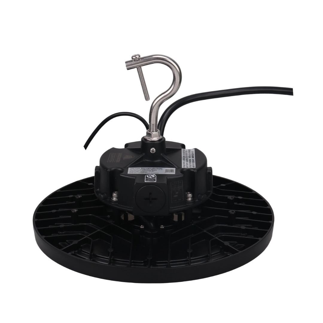 LED High Bay -  146 LM/ W- Wattage Tunable (240/200/150W) - CCT Selectable (5000K/4000K) - UFO7 - Hook Mount - Black - UL DLC 5.1
