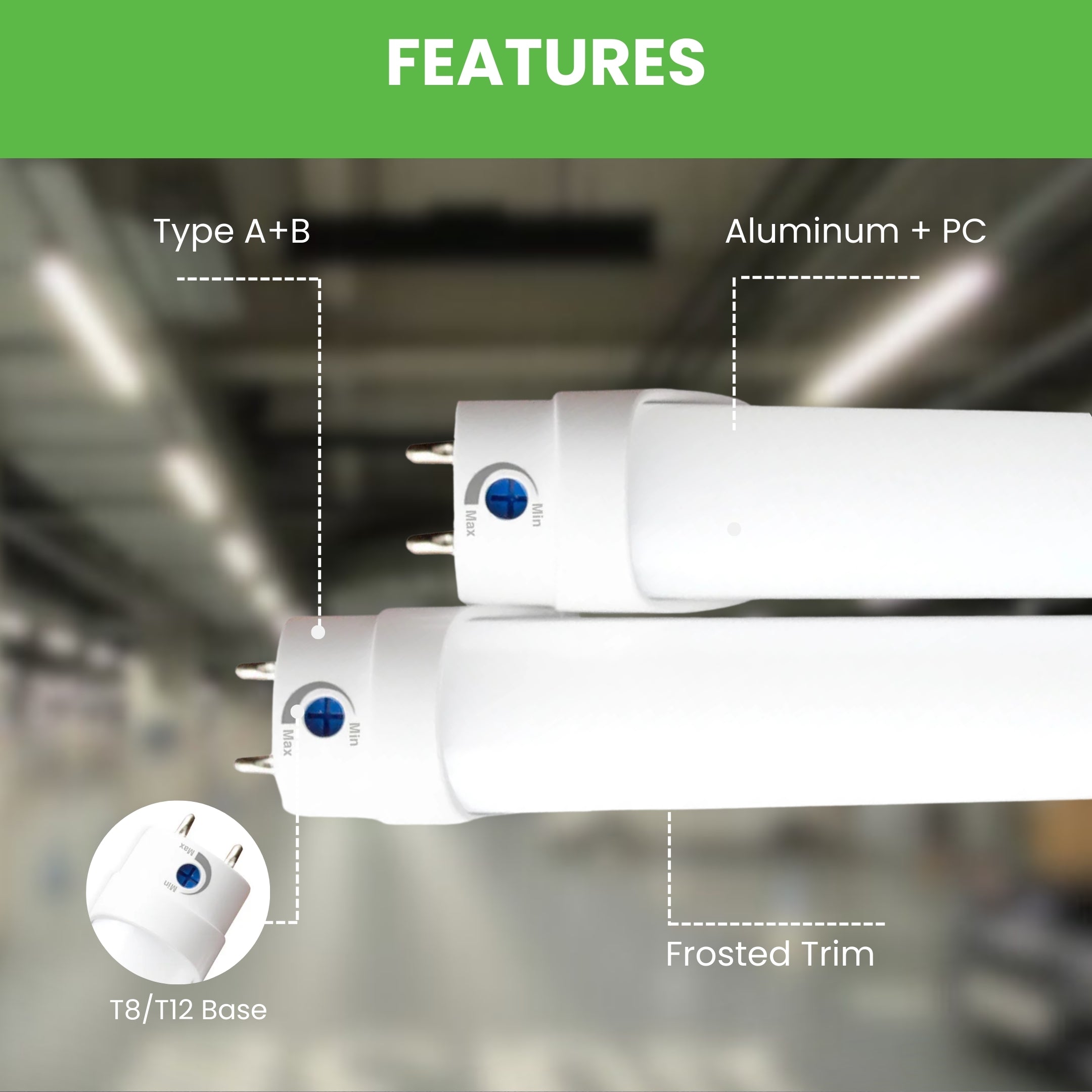 3ft 15W LED Tube - Single / 25 Pack - Type A+B - Aluminum/PC - Safety Fuses - Frosted (ETL/DLC)