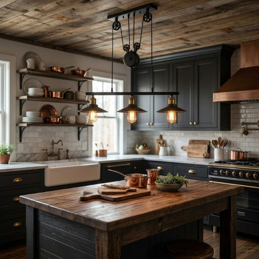 Island Pendant Light Industrial Rustic Suspension Iron 3 Light Black Kitchen Fixture