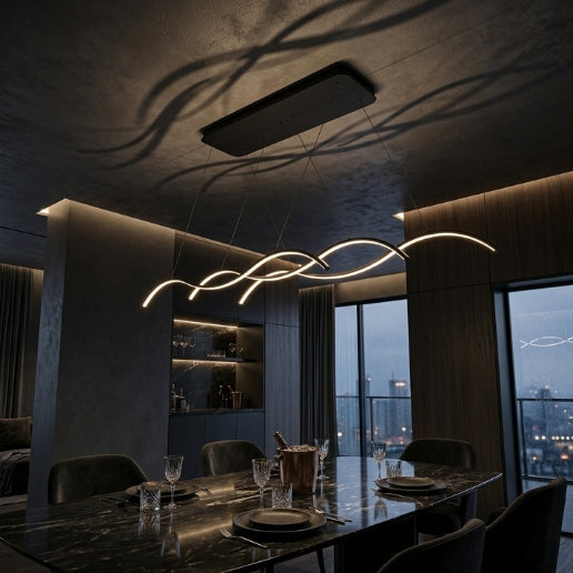 Modern LED Wave Chandelier Linear Suspension Light – 3 Head Hanging Ceiling Fixture