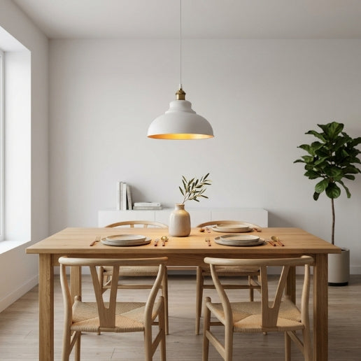 Elegant Brushed White Iron Pendant Light – Modern E26 Ceiling Hanging Fixture