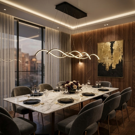 Modern LED Wave Chandelier Linear Suspension Light – 3 Head Hanging Ceiling Fixture