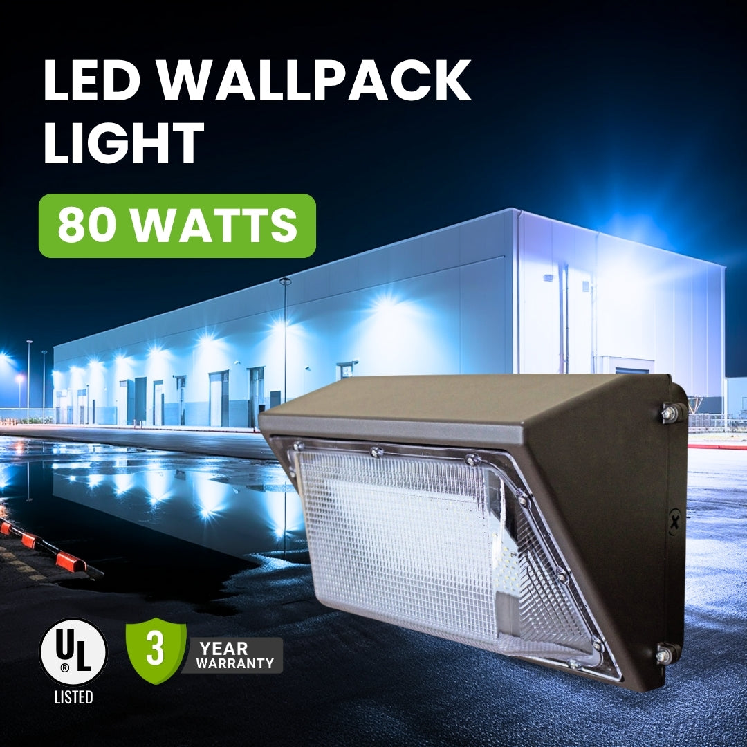 80W LED Wall Pack Light - 125 lm/w  - Forward Throw - UL Listed