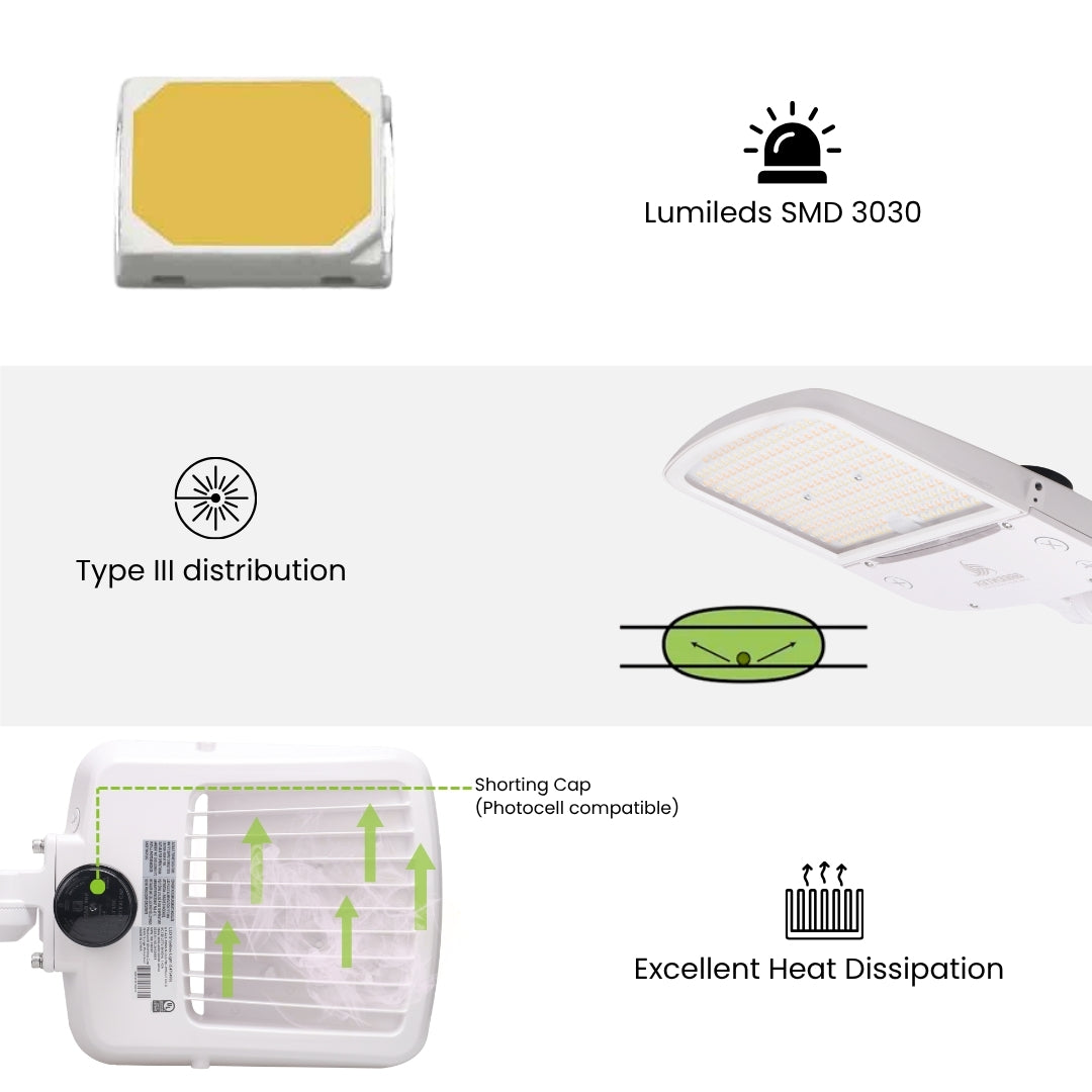 LED Street Light - 150W - 145 lm/w - Tunable CCT - Shorting Cap + 10KV Surge protection - Direct Mount - AL5 Series - White - UL+DLC 5.1