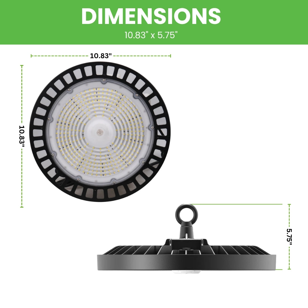 LED High Bay -  147 LM/ W- Wattage Tunable (150W/120W/100W) - CCT Selectable (5000K/4000K) - UFO7 - Hook Mount - Black - UL DLC 5.1