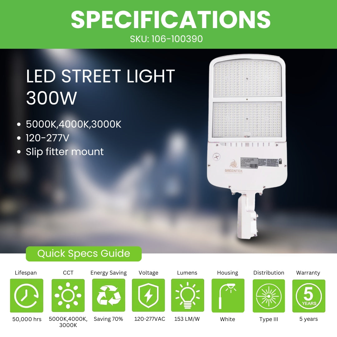 LED Street Light - 300W - 153 LM/W - CCT Tunable - Shorting Cap + 10KV Surge protection
