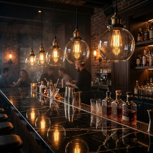 Industrial Clear Glass Globe Pendant Light – Modern Brass Hanging Ceiling Fixture for Kitchen Island, Dining Room, Cafe & Restaurant – E26/E27 Socket