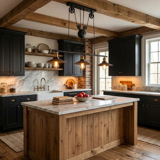Island Pendant Light Industrial Rustic Suspension Iron 3 Light Black Kitchen Fixture
