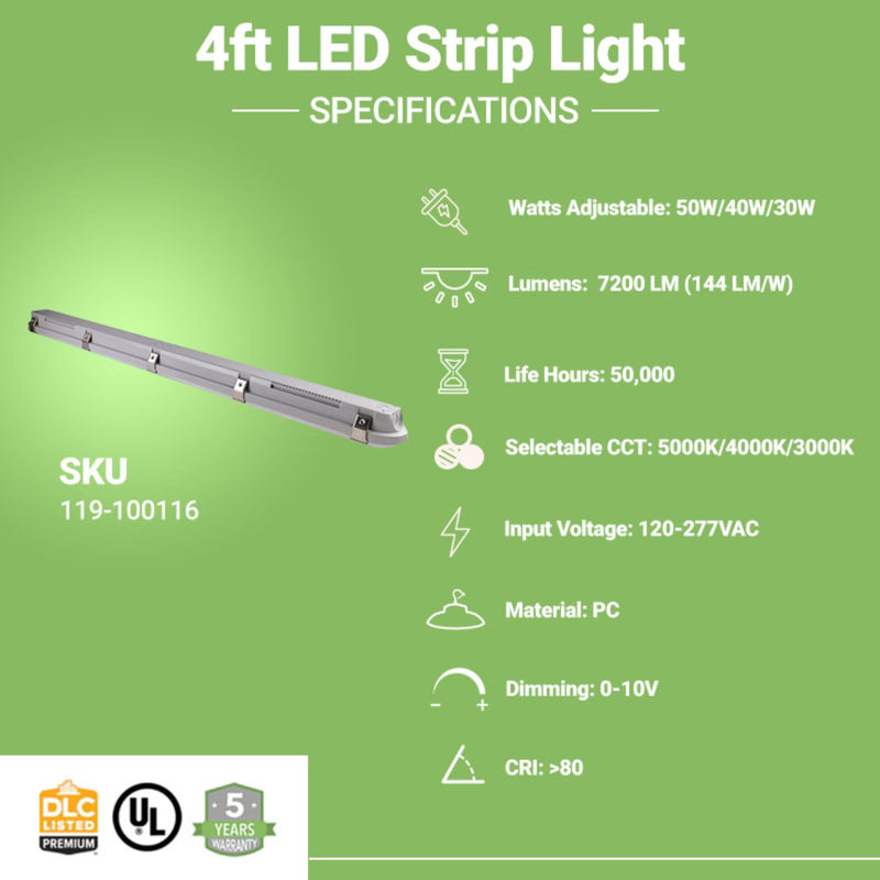 specifications of LED Strip Light Integrated Tube Light 4ft b y Greenlight Depot Greentek Energy Systems