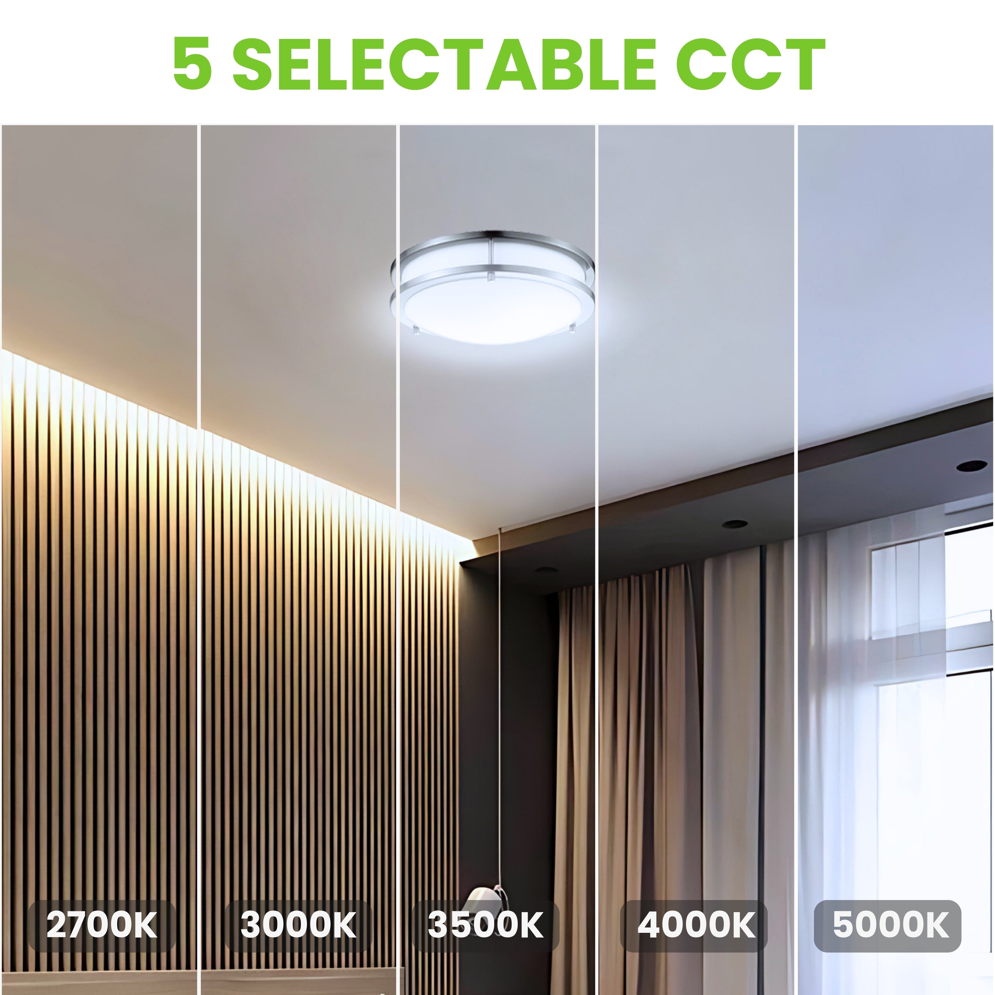 14" LED Double Ring Ceiling Light - 21W - 1400 LM - 6 Pack - Flush Mount - Selectable 5 CCTs  - Triac Dimming - ETL