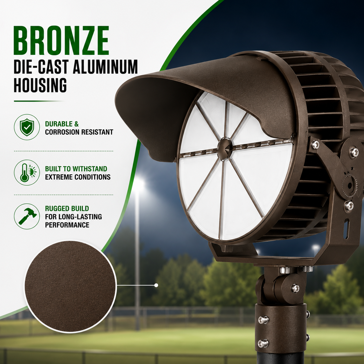 1200W LED High Mast Stadium & Arena Sport Light, SP Series, Slip Fitter Mount, Bronze, 5000K