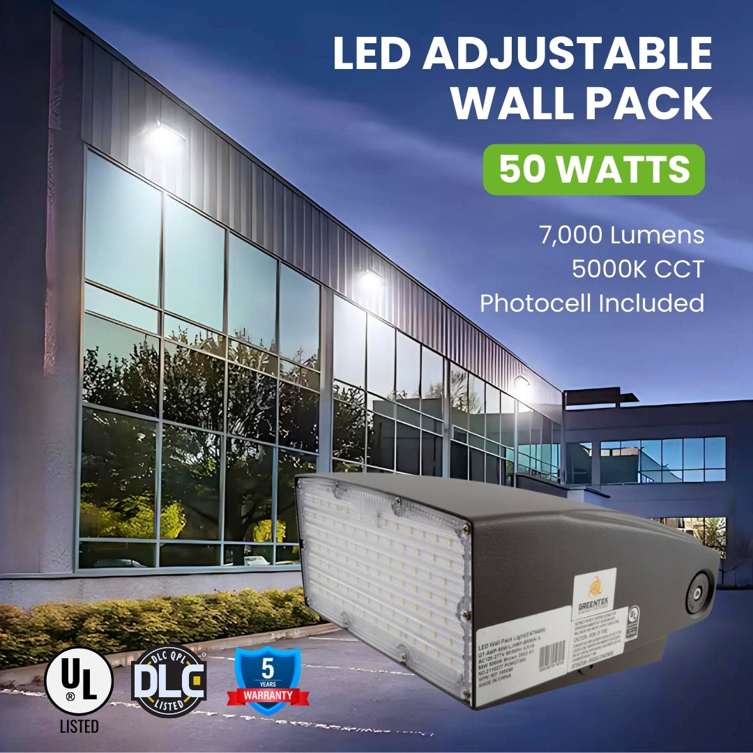 LED Adjustable Wall Pack - 50W - 7000LM - Photocell Included - AWP - (UL + DLC 5.1)