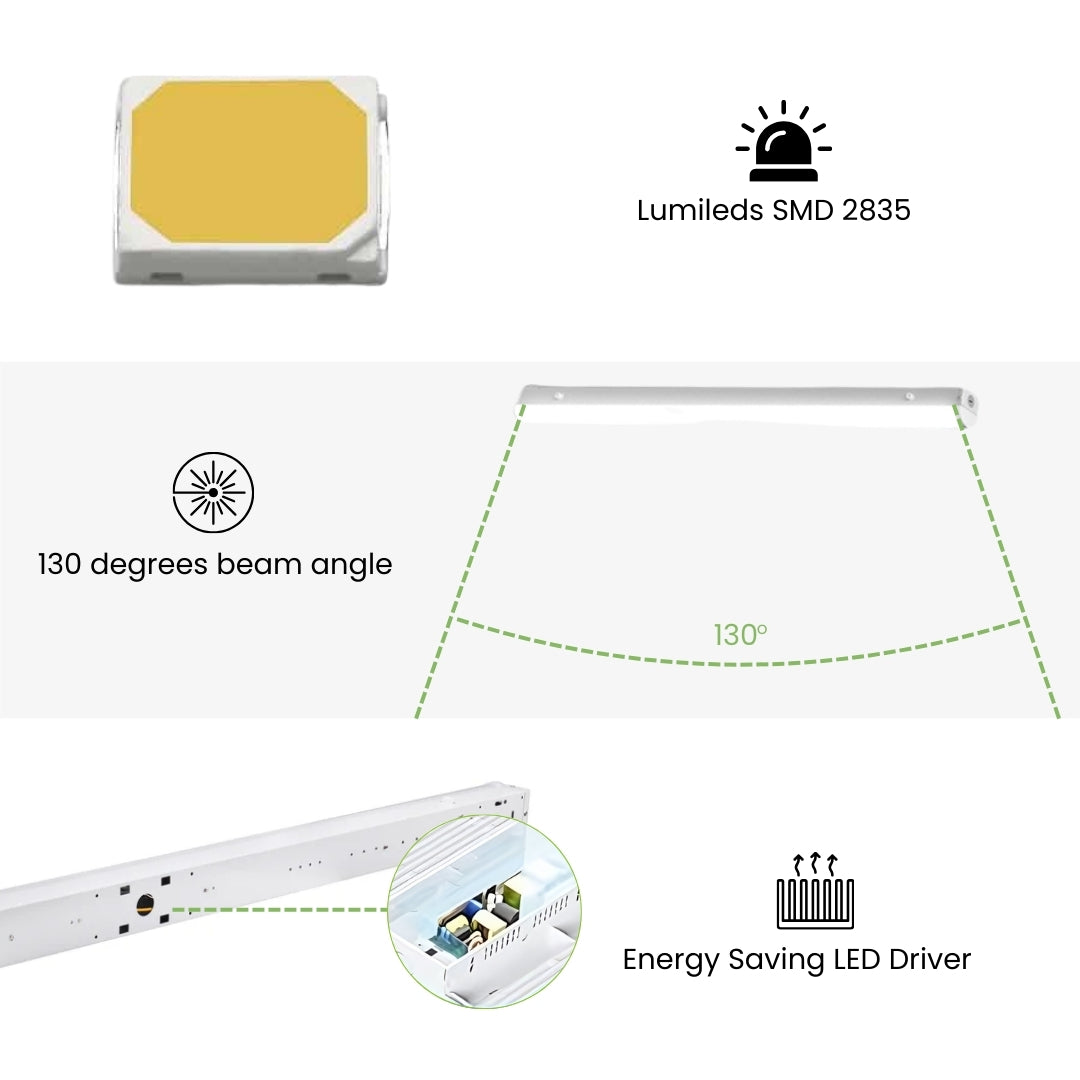4ft LED Strip Light Fixture - Tunable Wattage - 40W/ 30W/ 20W - Selectable CCT 3000K/ 3500K/ 4000K/ 5000K/5700K/ 6500K - Up To Lumens - UL, DLC