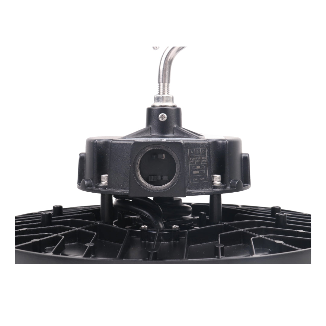LED High Bay -  147 LM/ W- Wattage Tunable (150W/120W/100W) - CCT Selectable (5000K/4000K) - UFO7 - Hook Mount - Black - UL DLC 5.1