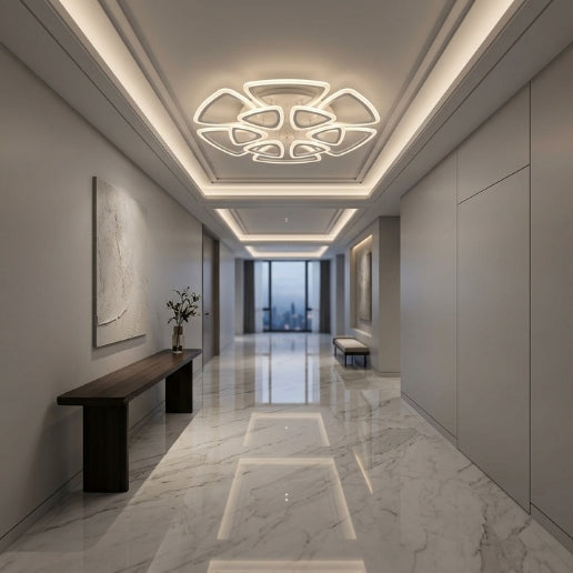 Modern Acrylic 12-Head LED Ceiling Light Fixture – 108W Flush Mount Contemporary Ceiling Chandelier with Integrated LED Chips – White