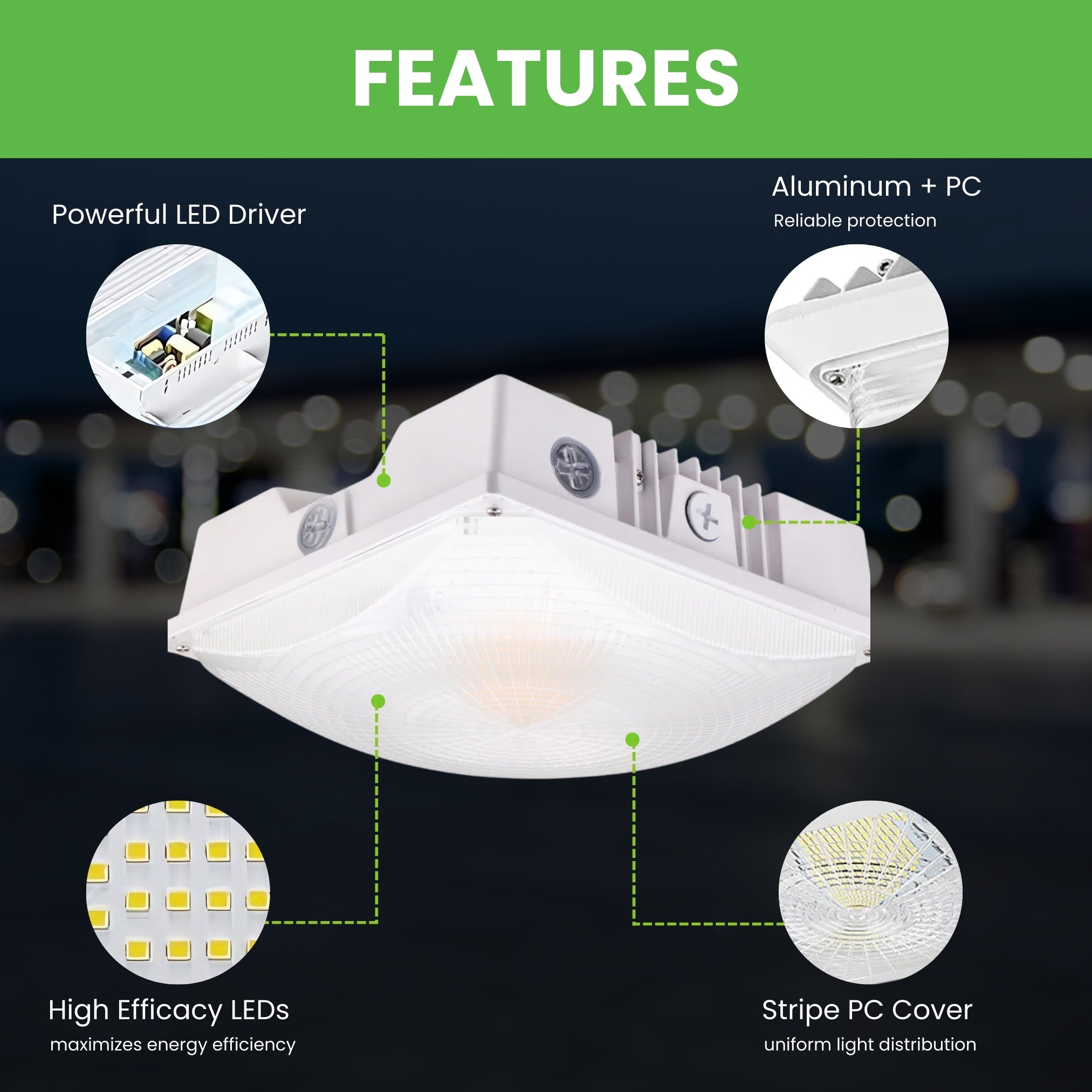 LED Canopy Light - 40W - Outdoor Parking Garage Light -  PGD - Brown - (UL+DLC 5.1)