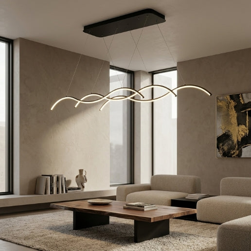 Modern LED Wave Chandelier Linear Suspension Light – 3 Head Hanging Ceiling Fixture
