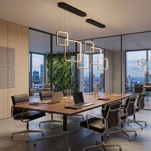 Modern LED Square Linear Suspension Chandelier Light Fixture in Black & White