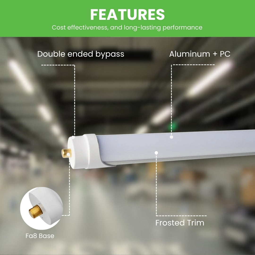 8ft 40W LED Linear Tube Light - FA8 Socket Ballast Bypass – Frosted – 10 or 20 Pack –V2 ( ETL & DLC 5.1 )