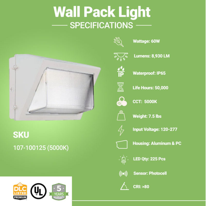 Specifications of Wall Pack Light 60 watts by Greenlight Depot