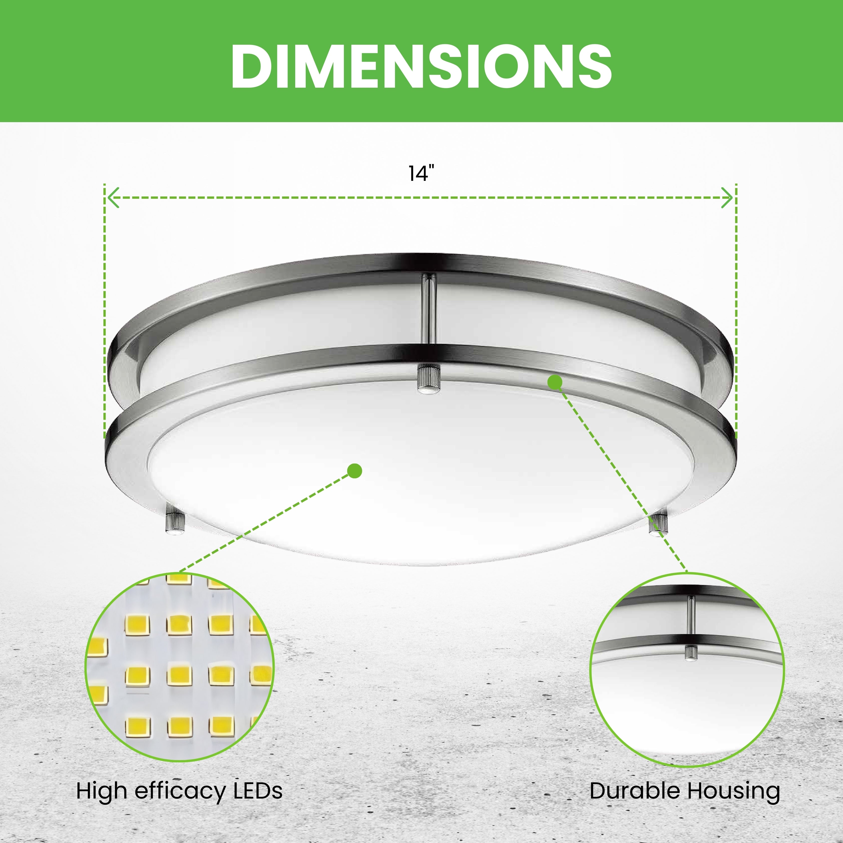 14" LED Double Ring Ceiling Light - 21W - 1400 LM - 6 Pack - Flush Mount - Selectable 5 CCTs  - Triac Dimming - ETL