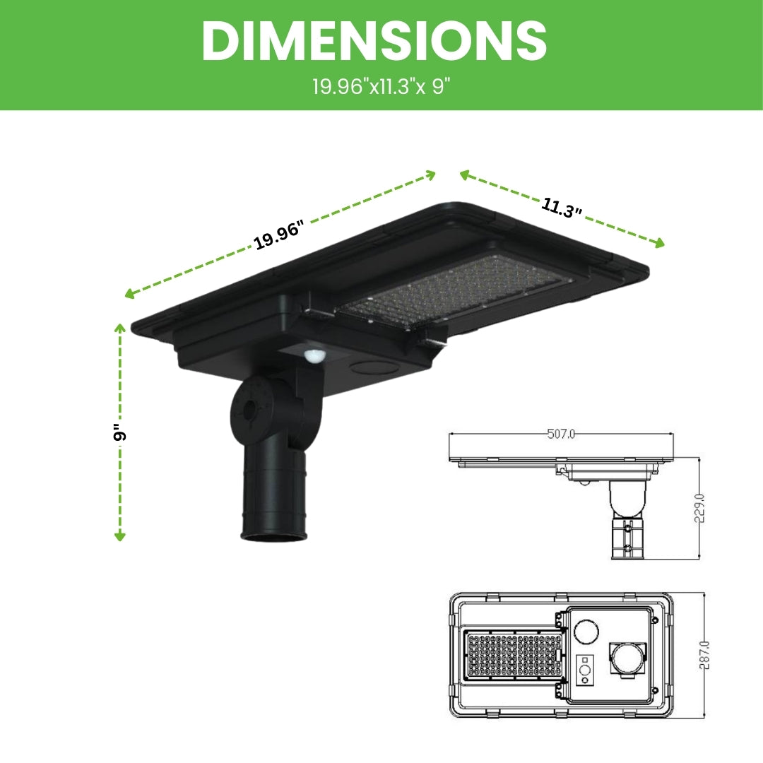 LED Solar Street and Pathway Light with Solar Panel and Remote Control - 40W - 6,400 Lumens - PIR Sensor Included - 4 Pack